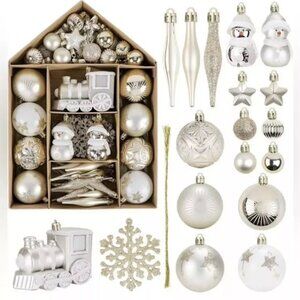 Hysagtek Shatterproof Christmas Tree Ornaments Set, 70 Pcs White Gold